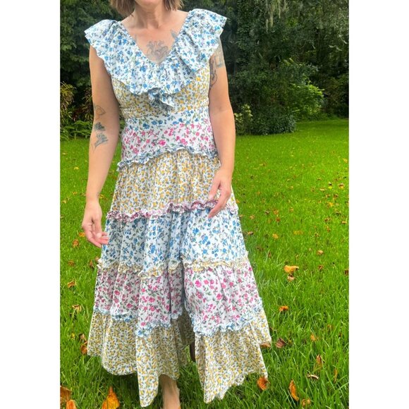 AMARANTE do Brazil Mixed Floral Tiered Maxi Dress Colorful Resort Luxury 6 - Picture 2 of 13